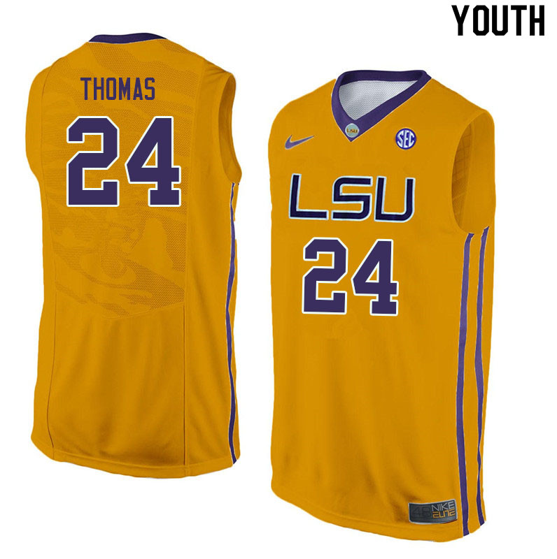Youth #24 Cameron Thomas LSU Tigers College Basketball Jerseys Sale-Yellow